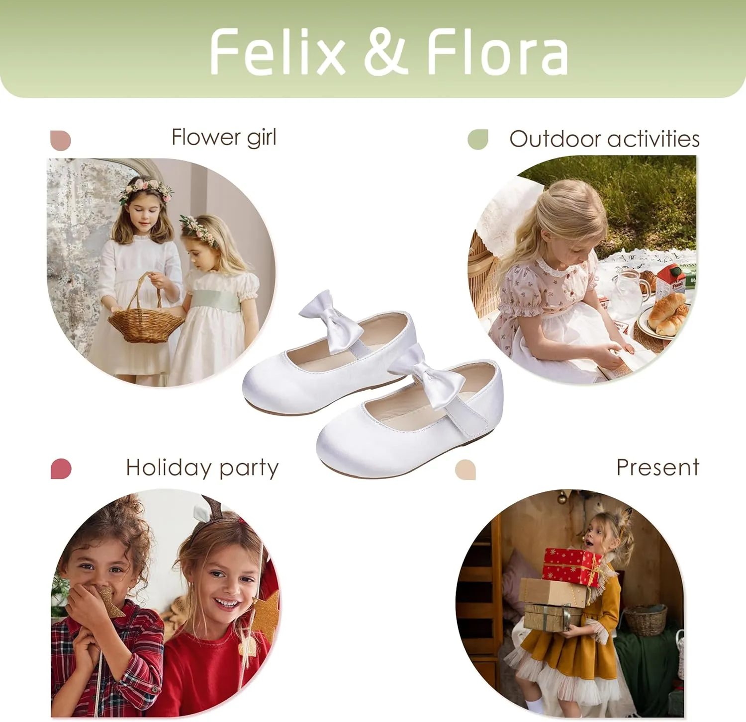 Felix & Flora Toddler Little Girls Dress Shoes - Flower Girls Mary Jane Flats Ballet Shoes Party Wedding