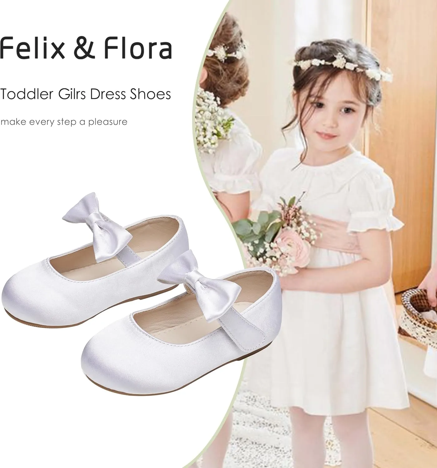 Felix & Flora Toddler Little Girls Dress Shoes - Flower Girls Mary Jane Flats Ballet Shoes Party Wedding