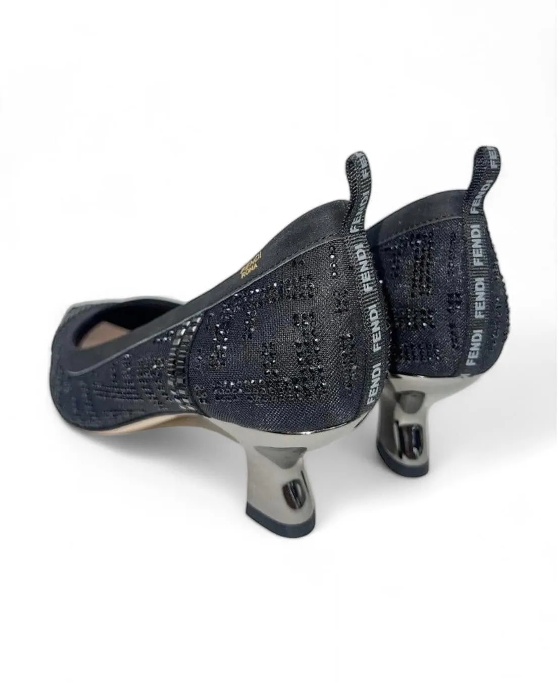FENDI Black FF Zucca Jewelled Slingback Slip-on Heels Size IT39