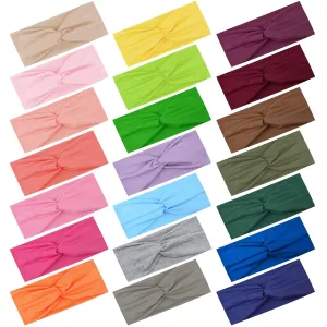 FEQO 21 Pieces Stretchy Twist Headbands for Women Wide Turban Elastic Fabric Headband Colorful Workout Sport Yoga Hair Wrap