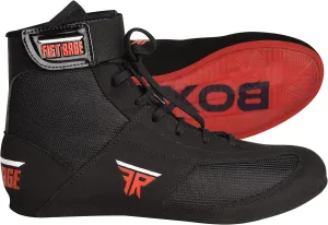 FISTRAGE Leather High and Top Kick Boxing Shoes Fighting Sports Training Mesh Unisex Pro Men's and Youth Light Weight | Black Color Boxing Shoes for Adults