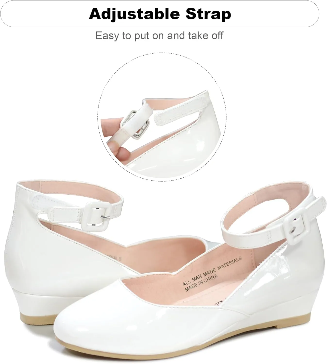FLYFUPPY Girls Dress Shoes Mary Jane Shoes for Girls Low Heel with Ankle Strap Dress Shoes for School Wedding Party
