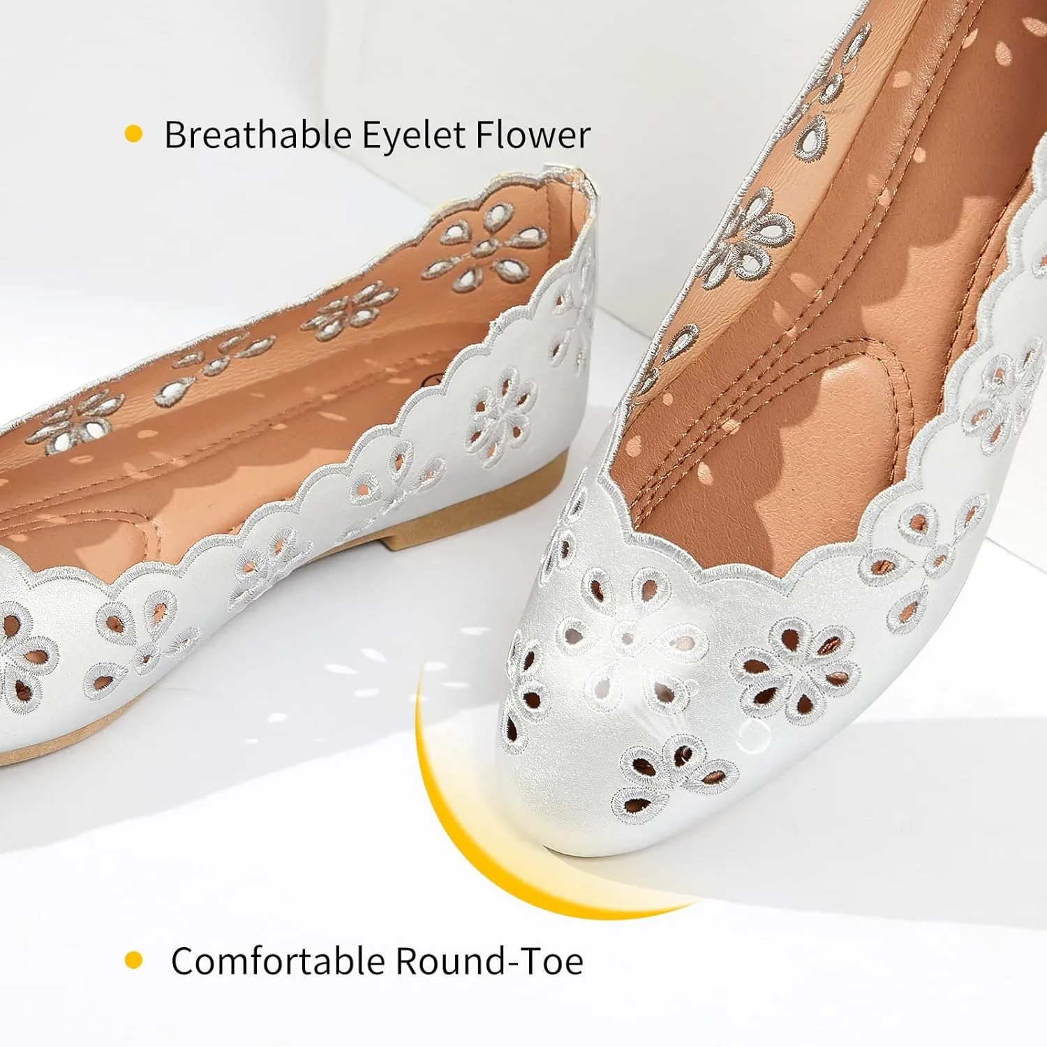 FRACORA Women's Ballet Flats Black PU Leather Dress Shoes Comfortable Round Toe Slip on Flats with Breathable Eyelets
