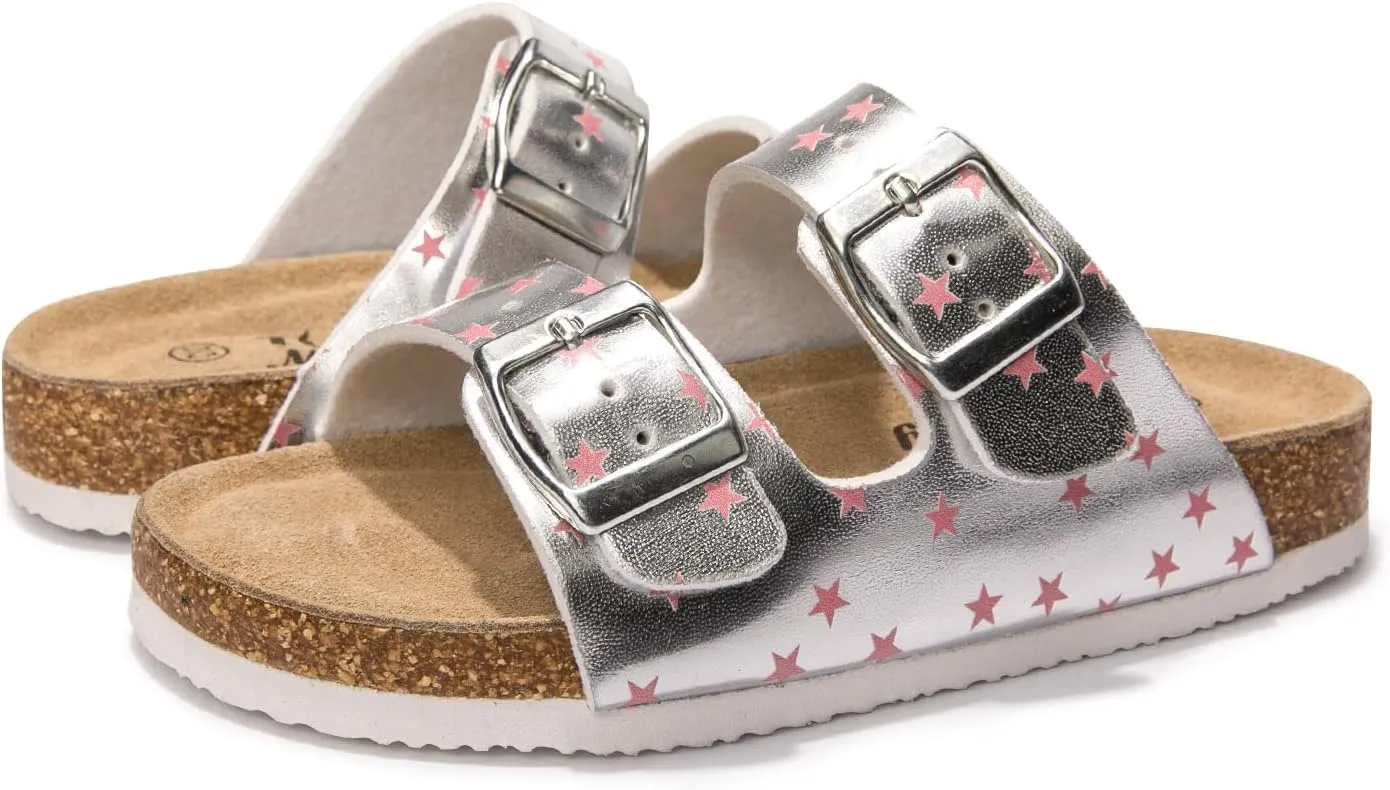FUNKYMONKEY Unisex-Child Slide Sandals Adjustable Double Buckle with Soft Footbed Comfort Slides for Girls and Boys