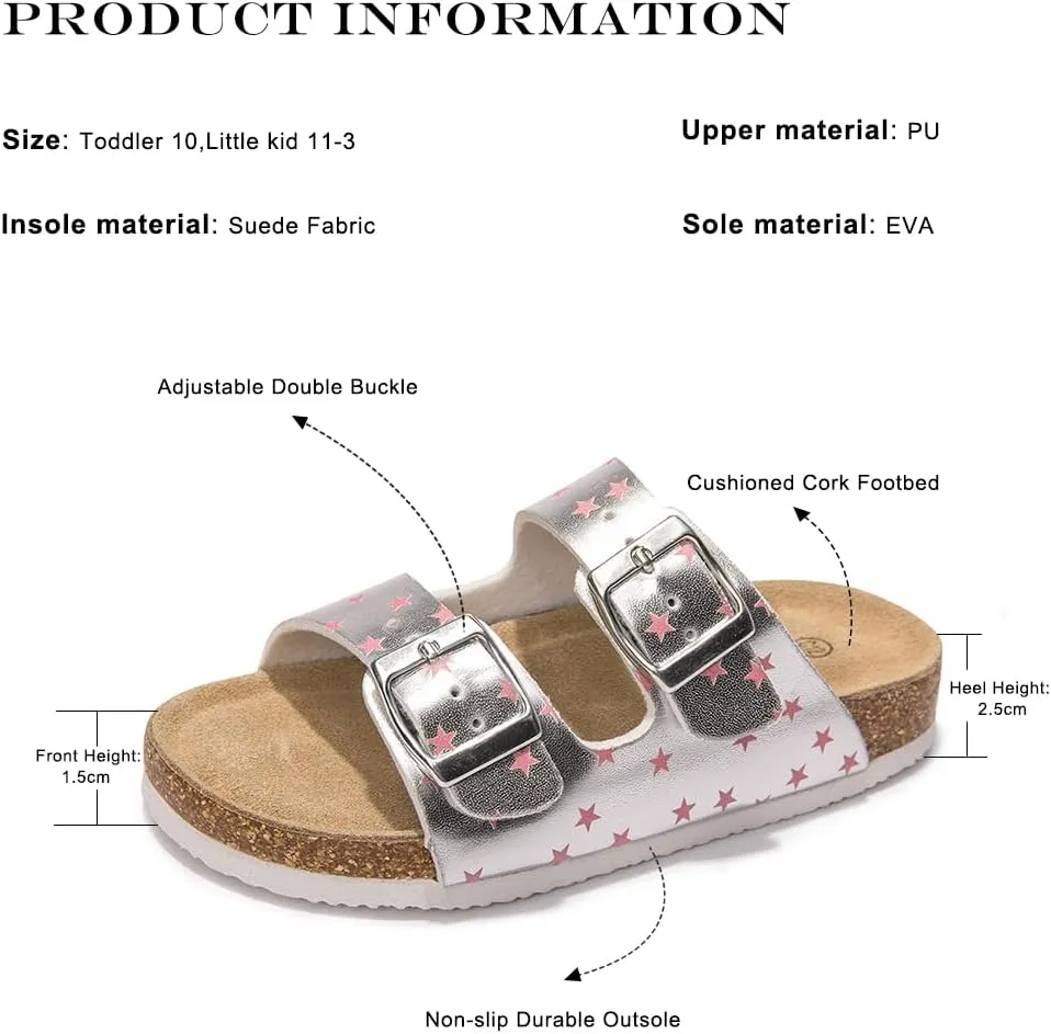 FUNKYMONKEY Unisex-Child Slide Sandals Adjustable Double Buckle with Soft Footbed Comfort Slides for Girls and Boys