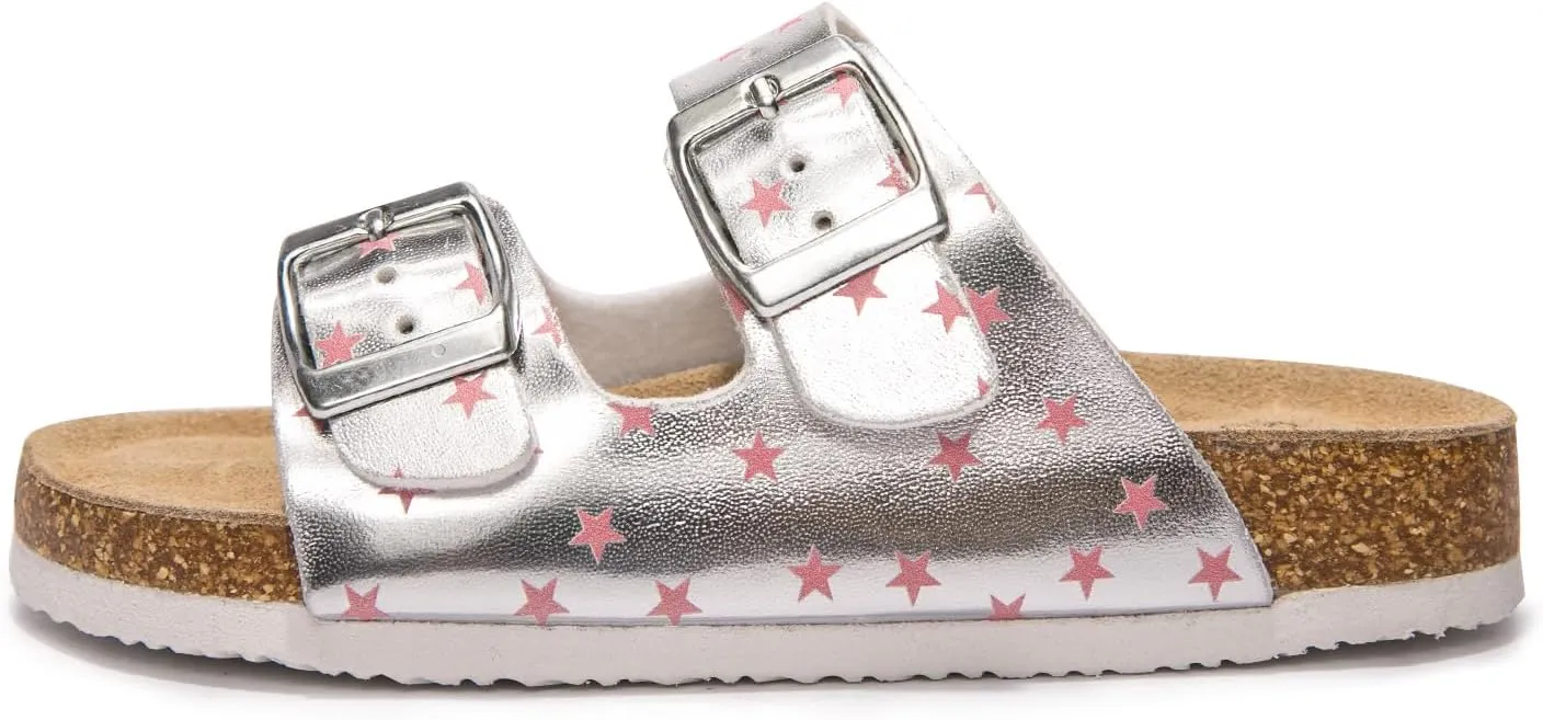 FUNKYMONKEY Unisex-Child Slide Sandals Adjustable Double Buckle with Soft Footbed Comfort Slides for Girls and Boys