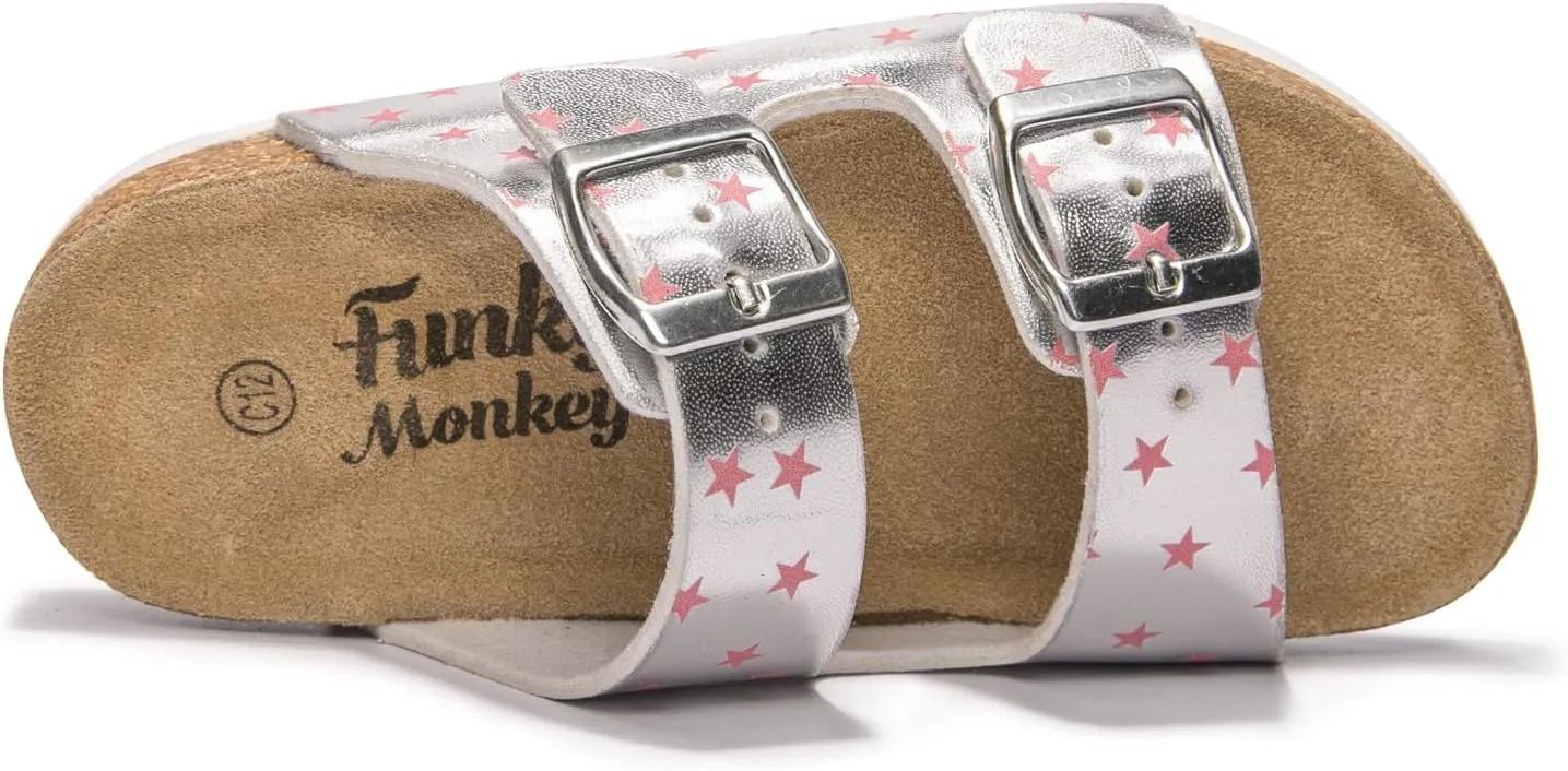 FUNKYMONKEY Unisex-Child Slide Sandals Adjustable Double Buckle with Soft Footbed Comfort Slides for Girls and Boys