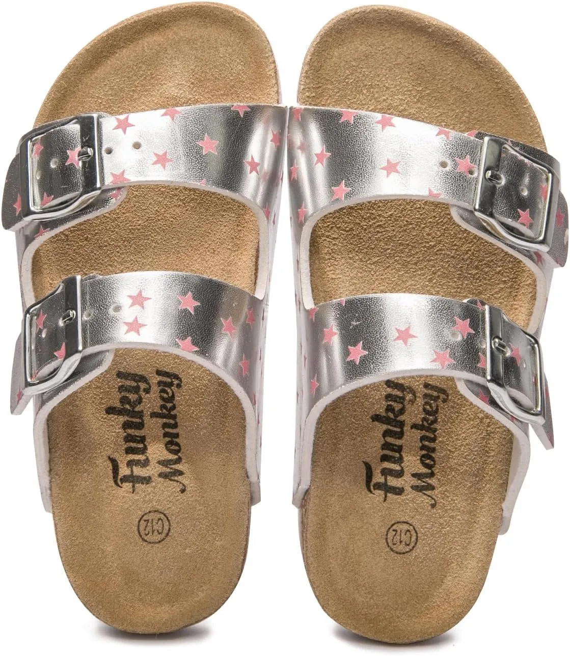 FUNKYMONKEY Unisex-Child Slide Sandals Adjustable Double Buckle with Soft Footbed Comfort Slides for Girls and Boys