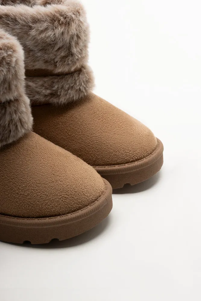 Fur Comfy Boots Tan