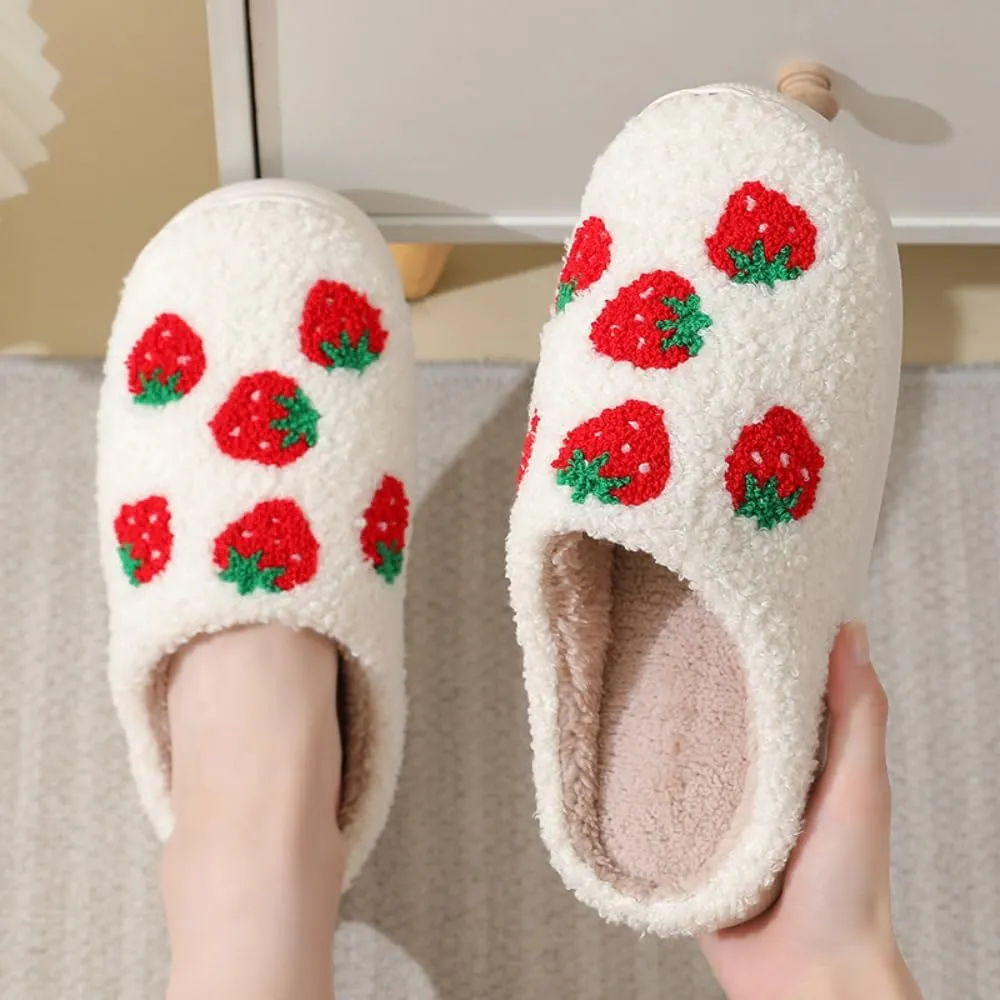 Fuzzy Cute Fruit Slippers for Women with Thick and Soft Plush Fleece Winter House Shoes