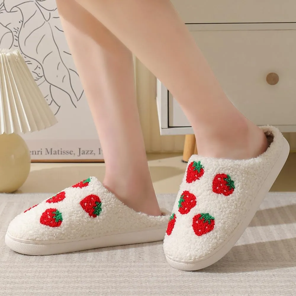 Fuzzy Cute Fruit Slippers for Women with Thick and Soft Plush Fleece Winter House Shoes