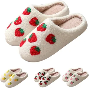 Fuzzy Cute Fruit Slippers for Women with Thick and Soft Plush Fleece Winter House Shoes