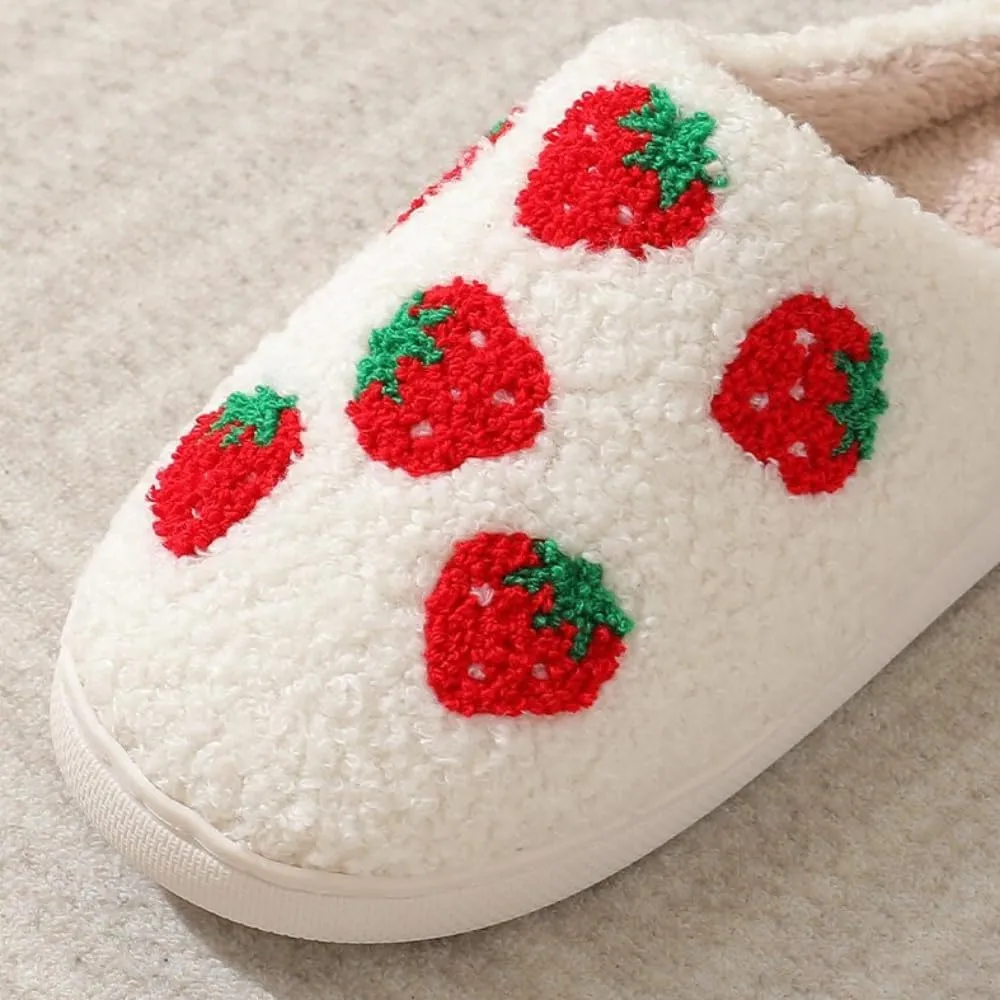 Fuzzy Cute Fruit Slippers for Women with Thick and Soft Plush Fleece Winter House Shoes
