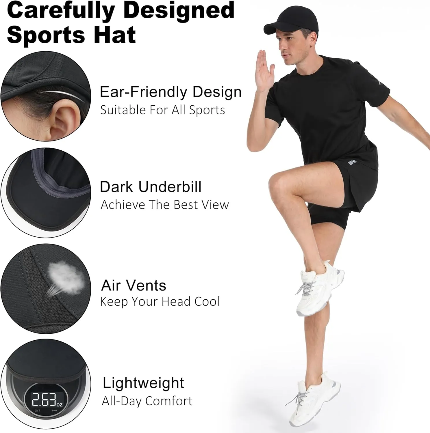 GADIEMKENSD Performance Running Hat, Stretchy Fabric with Vented Mesh for Outdoor Workouts