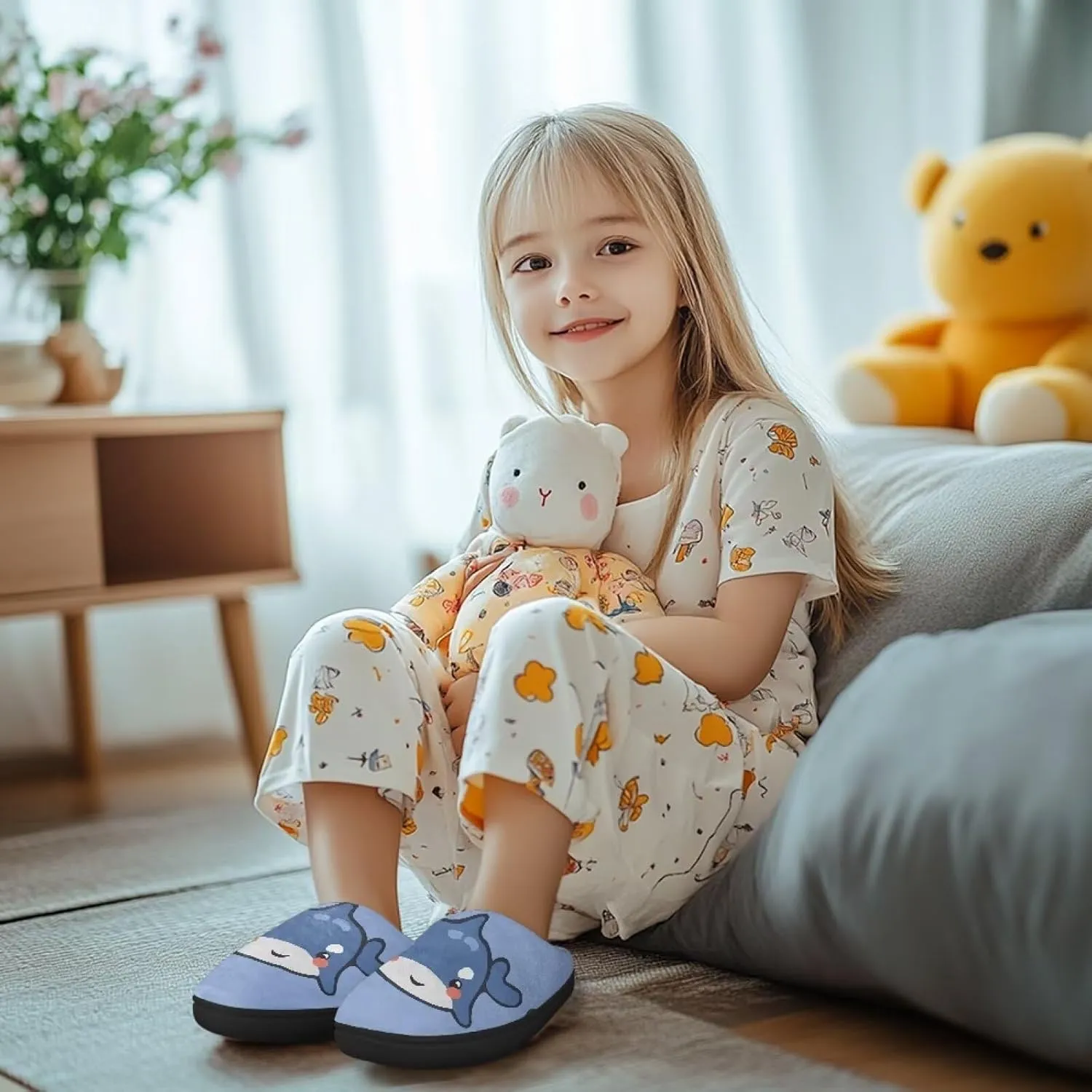 Girl's Cozy Plush House Slippers Soft Fluffy Home Shoes Comfortable Warm Slippers Cute Animals Print Slippers Non Slip Bedroom Slides for Indoor Outdoor US 9-15