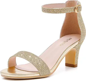 Girls Heel Sandals Open Toe Ankle Strap Flower Girl Dress Pump Sandals Wedding Party for Little Big Kid