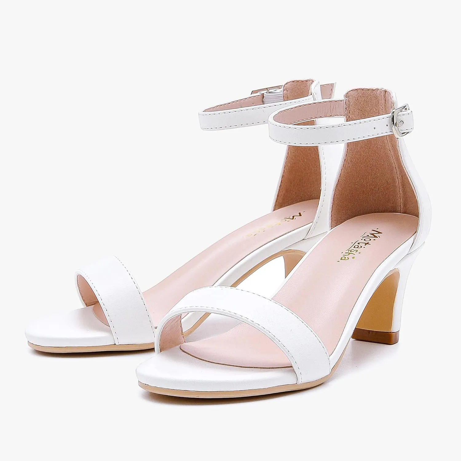 Girls Heel Sandals Open Toe Ankle Strap Flower Girl Dress Pump Sandals Wedding Party for Little Big Kid