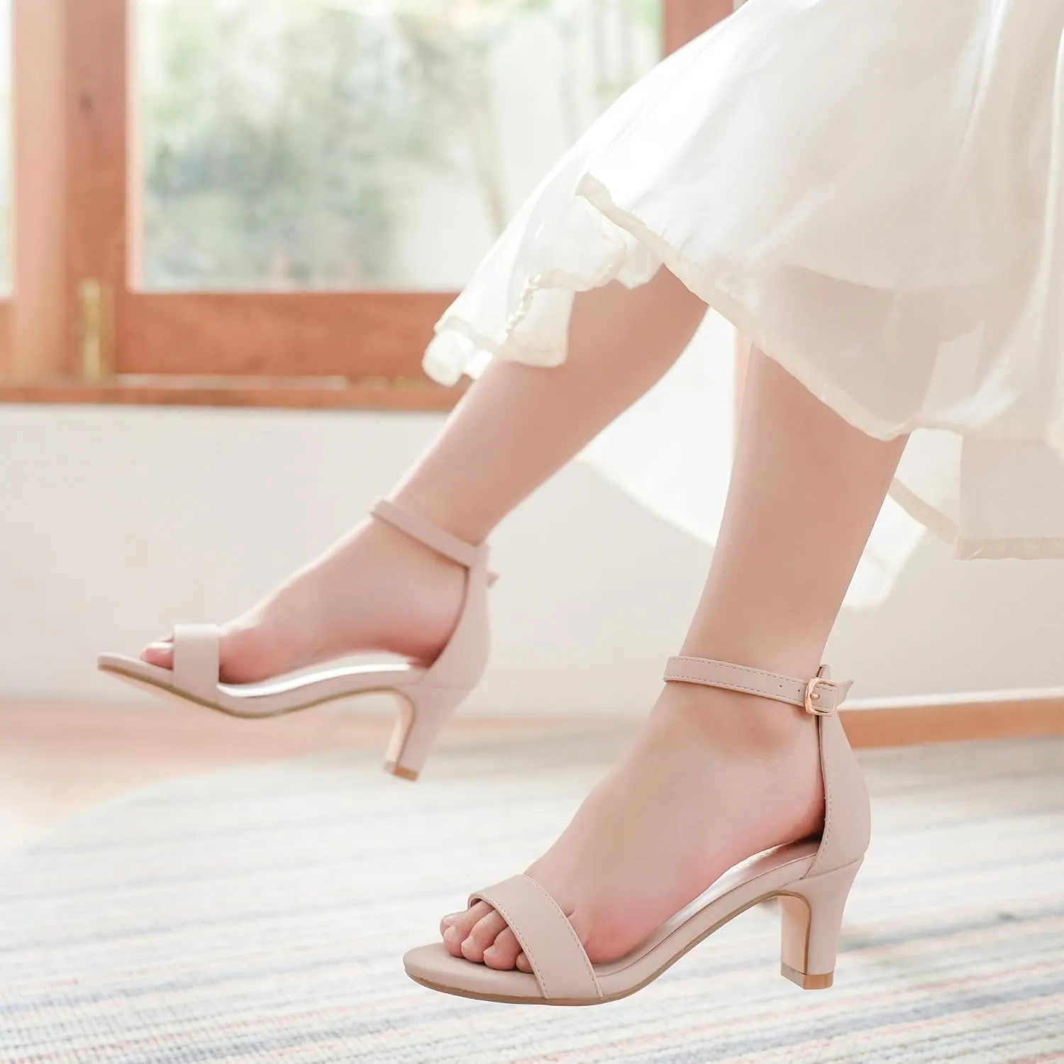 Girls Heel Sandals Open Toe Ankle Strap Flower Girl Dress Pump Sandals Wedding Party for Little Big Kid