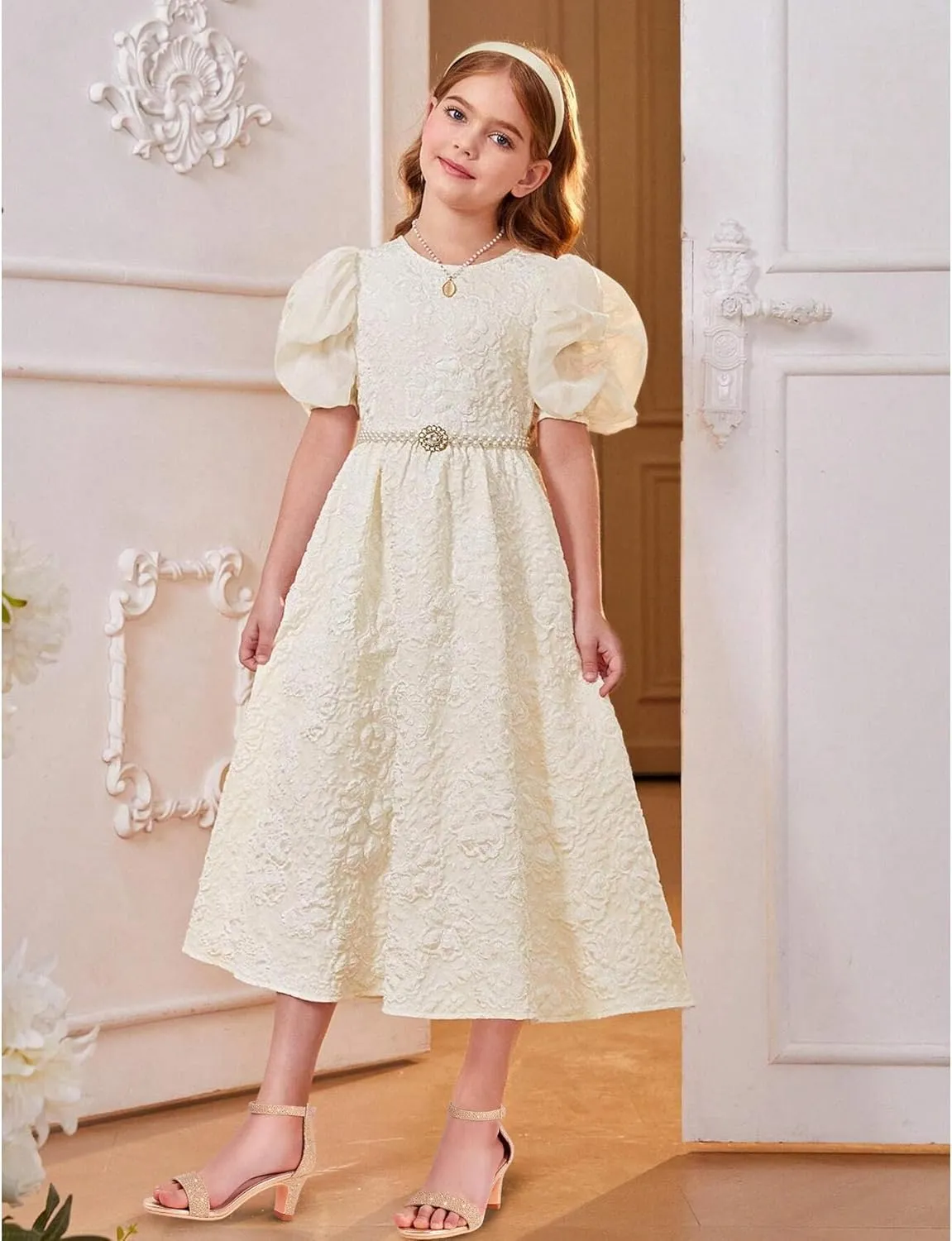 Girls Heel Sandals Open Toe Ankle Strap Flower Girl Dress Pump Sandals Wedding Party for Little Big Kid