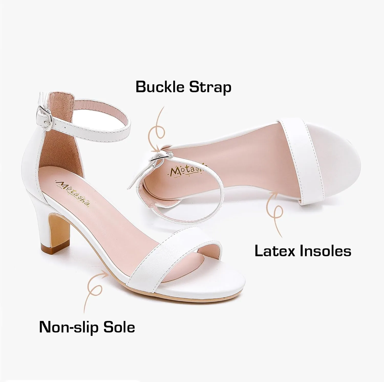 Girls Heel Sandals Open Toe Ankle Strap Flower Girl Dress Pump Sandals Wedding Party for Little Big Kid