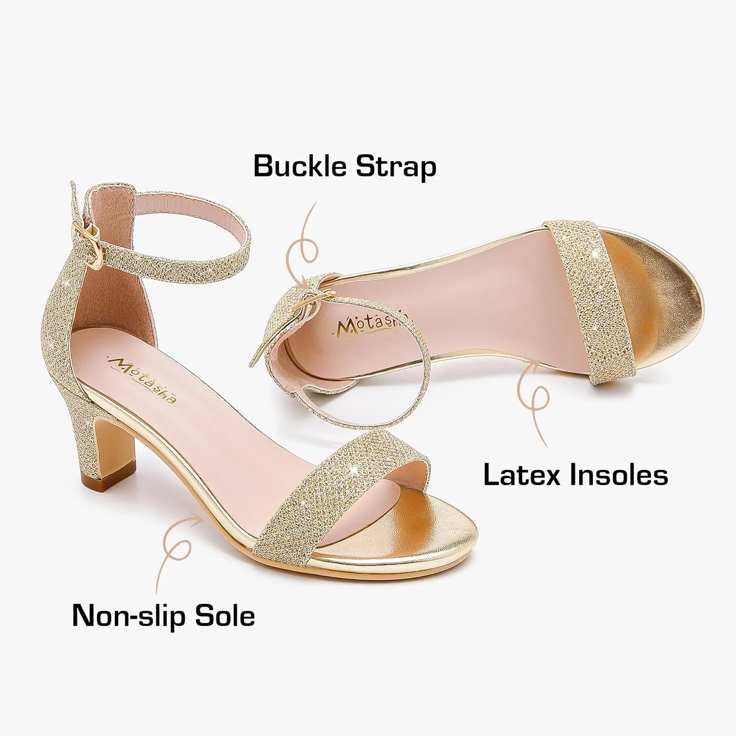 Girls Heel Sandals Open Toe Ankle Strap Flower Girl Dress Pump Sandals Wedding Party for Little Big Kid