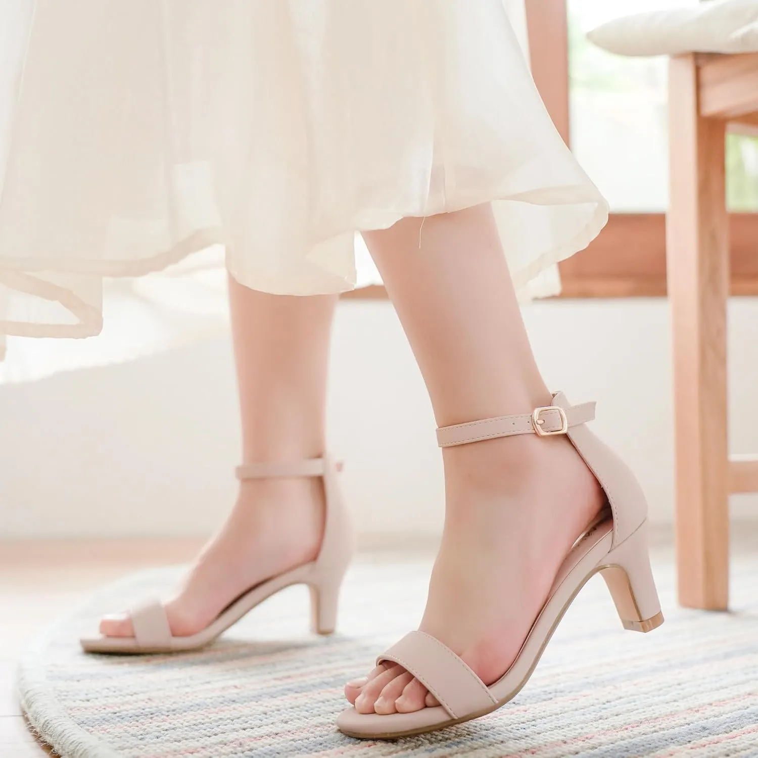Girls Heel Sandals Open Toe Ankle Strap Flower Girl Dress Pump Sandals Wedding Party for Little Big Kid