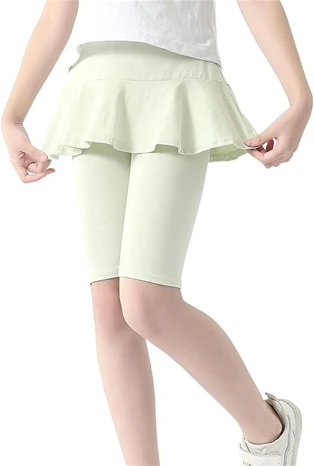 Girls Knee Length Leggings with Skirt Summer Fashion Stretchy Skirt Shorts Ruffle Yoga Pull On Dance Shorts