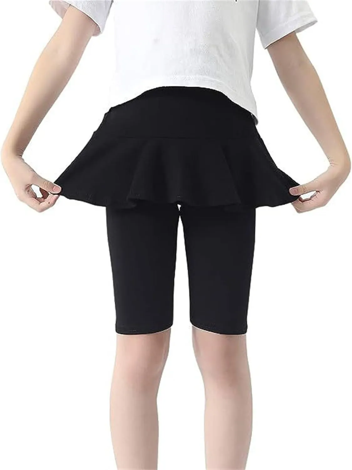 Girls Knee Length Leggings with Skirt Summer Fashion Stretchy Skirt Shorts Ruffle Yoga Pull On Dance Shorts