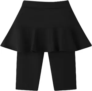 Girls Knee Length Leggings with Skirt Summer Fashion Stretchy Skirt Shorts Ruffle Yoga Pull On Dance Shorts