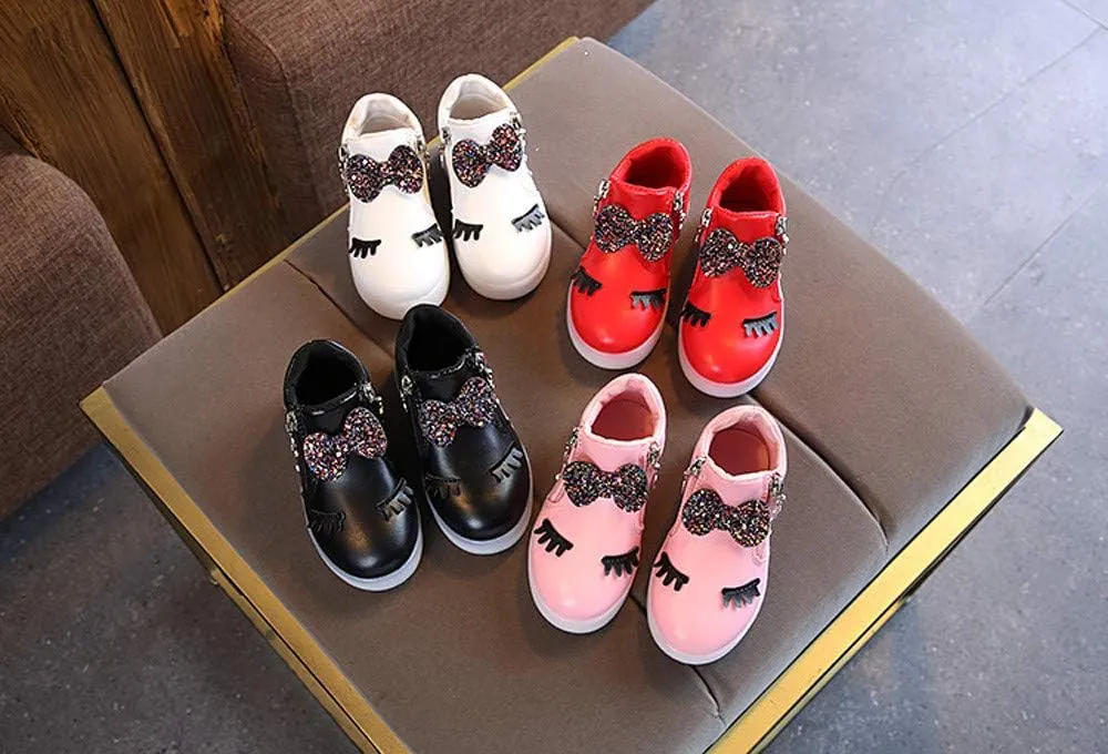 Girls Light Up Shoes Toddler Glitter High Top LED Sneakers with Cute Bowknot Baby Ankle Boots Walking Shoes for Kids