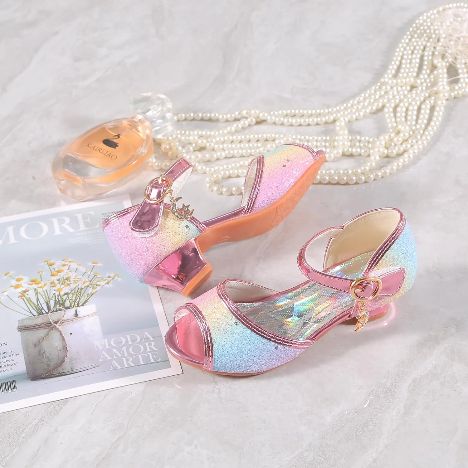 Girls Mary Jane Glitter Wedding Party Dress Shoes Princess Flower Strap Shoes