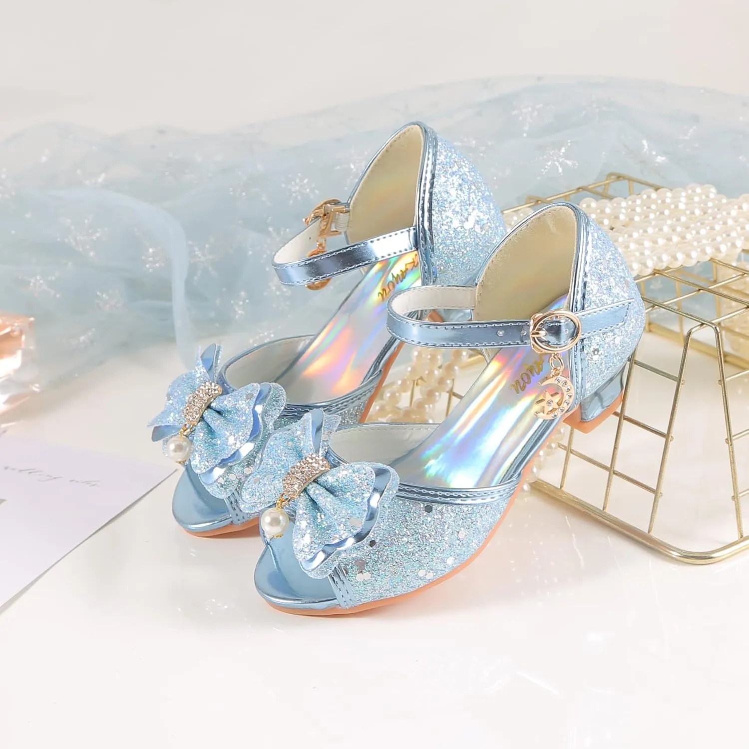 Girls Mary Jane Glitter Wedding Party Dress Shoes Princess Flower Strap Shoes