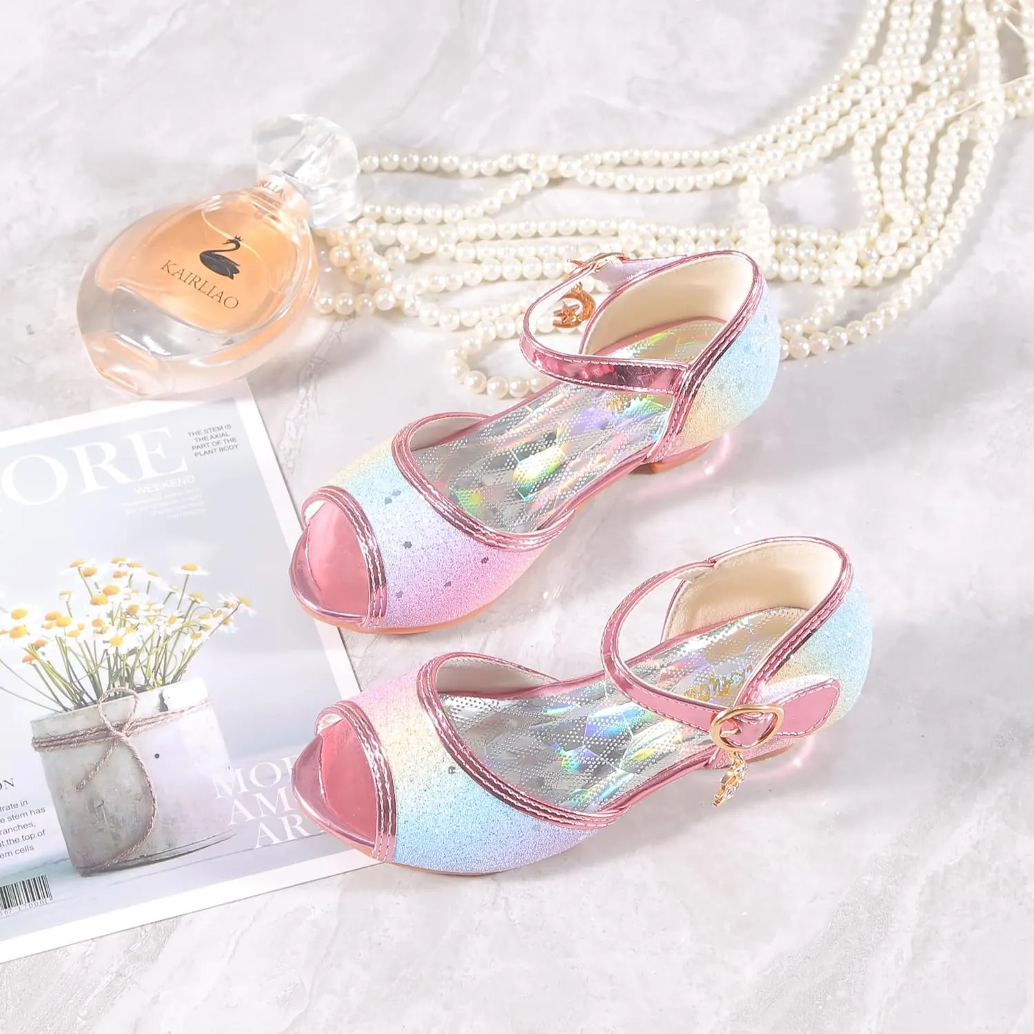 Girls Mary Jane Glitter Wedding Party Dress Shoes Princess Flower Strap Shoes