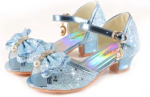 Girls Mary Jane Glitter Wedding Party Dress Shoes Princess Flower Strap Shoes
