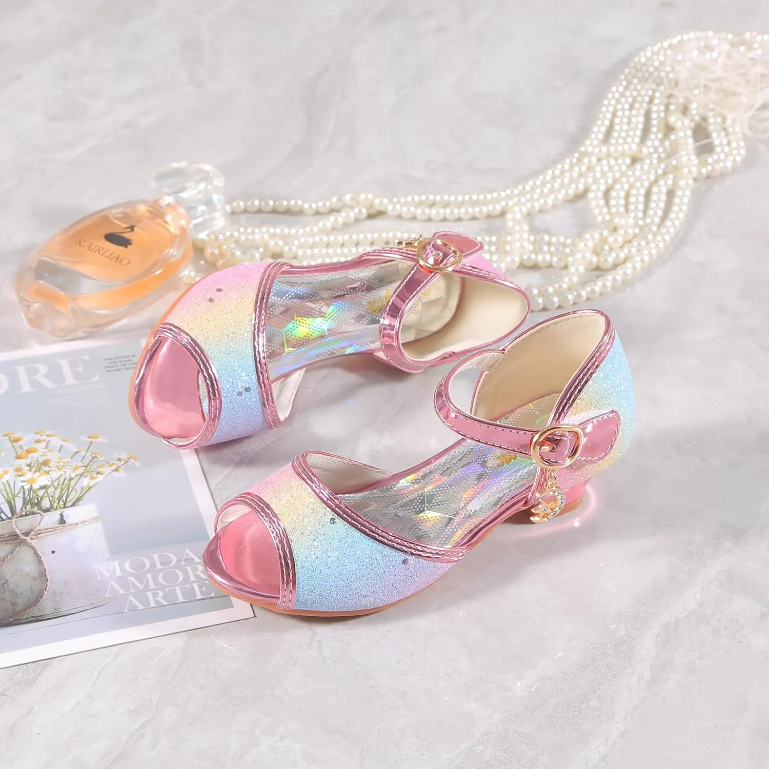 Girls Mary Jane Glitter Wedding Party Dress Shoes Princess Flower Strap Shoes