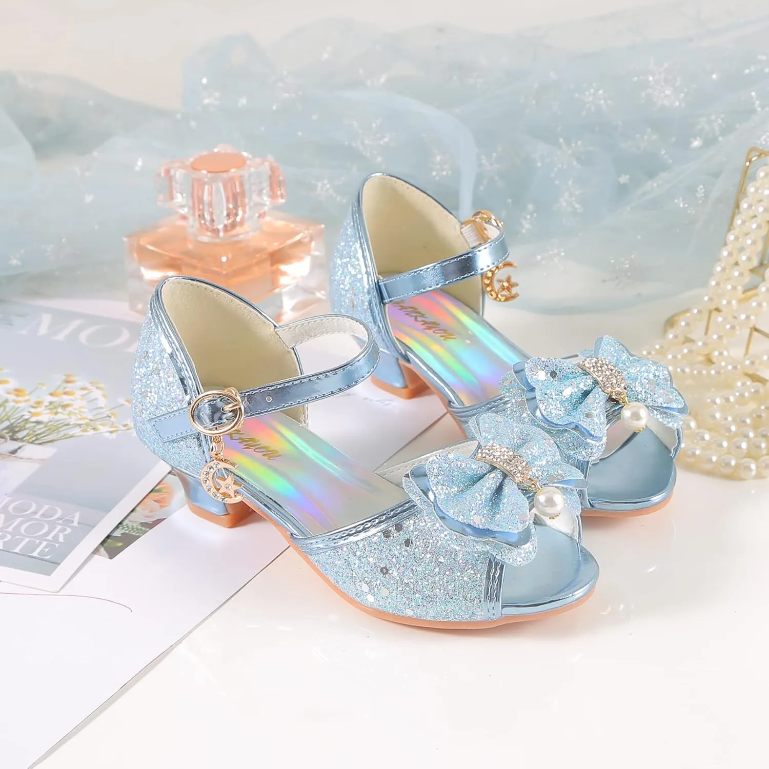 Girls Mary Jane Glitter Wedding Party Dress Shoes Princess Flower Strap Shoes