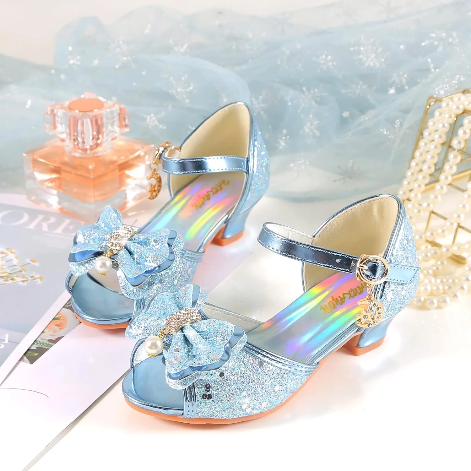 Girls Mary Jane Glitter Wedding Party Dress Shoes Princess Flower Strap Shoes