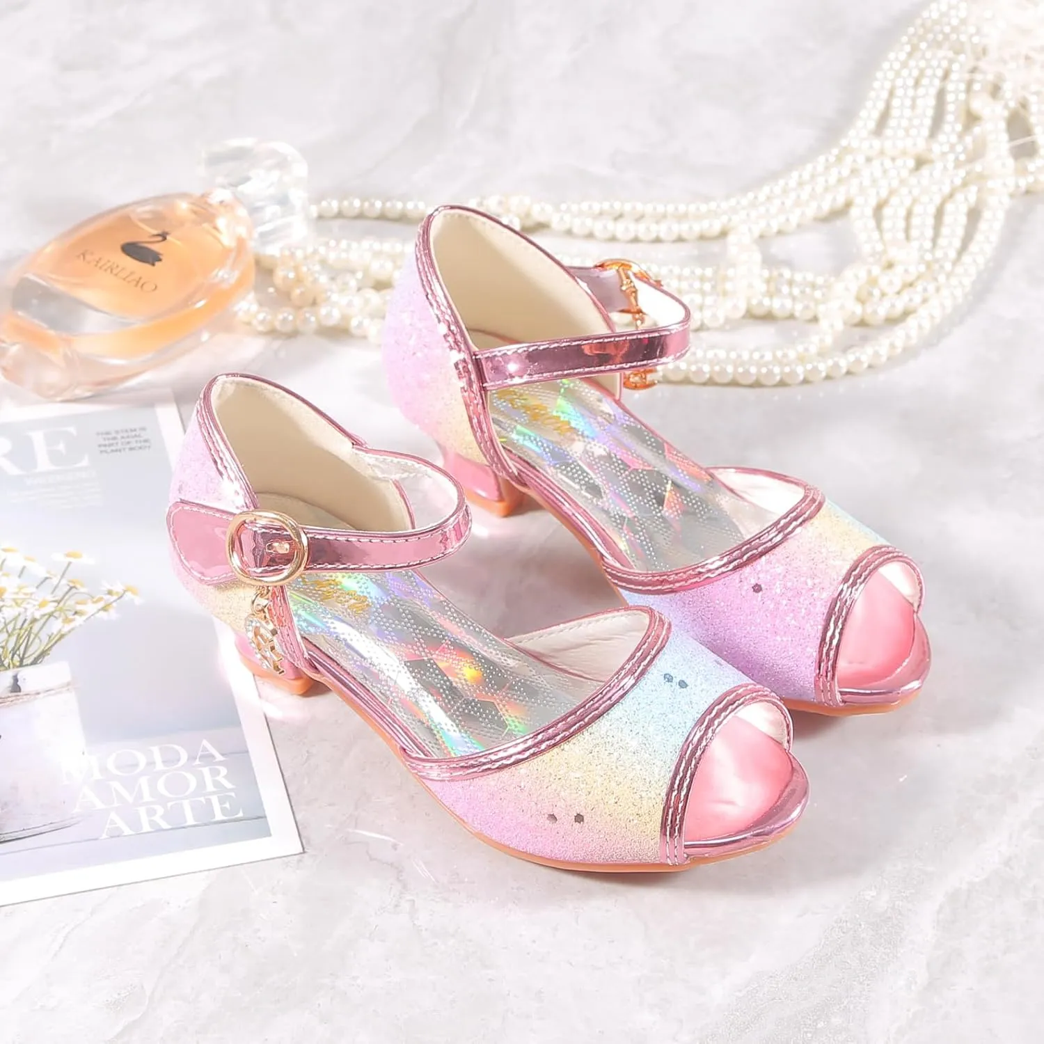 Girls Mary Jane Glitter Wedding Party Dress Shoes Princess Flower Strap Shoes