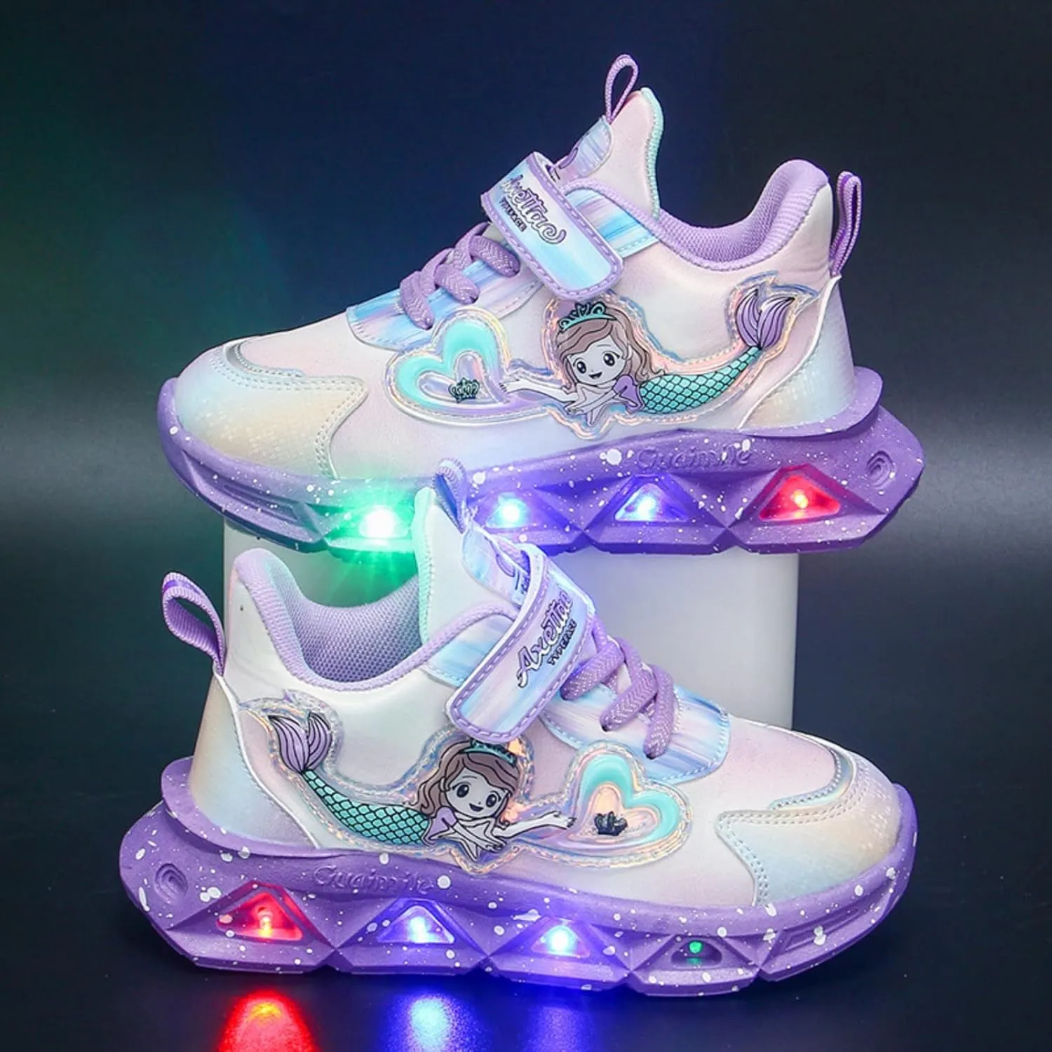Girls’ Princess Shoes Slip On Light-Up Sneakers Mermai𝐝 Shoes Breathable Mesh Sneakers Lightweight Running Shoes