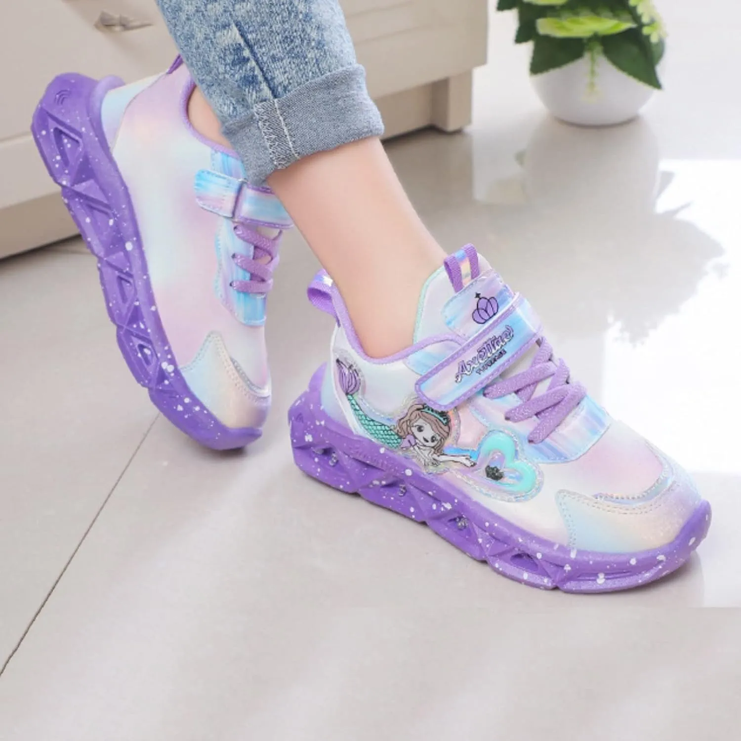 Girls’ Princess Shoes Slip On Light-Up Sneakers Mermai𝐝 Shoes Breathable Mesh Sneakers Lightweight Running Shoes