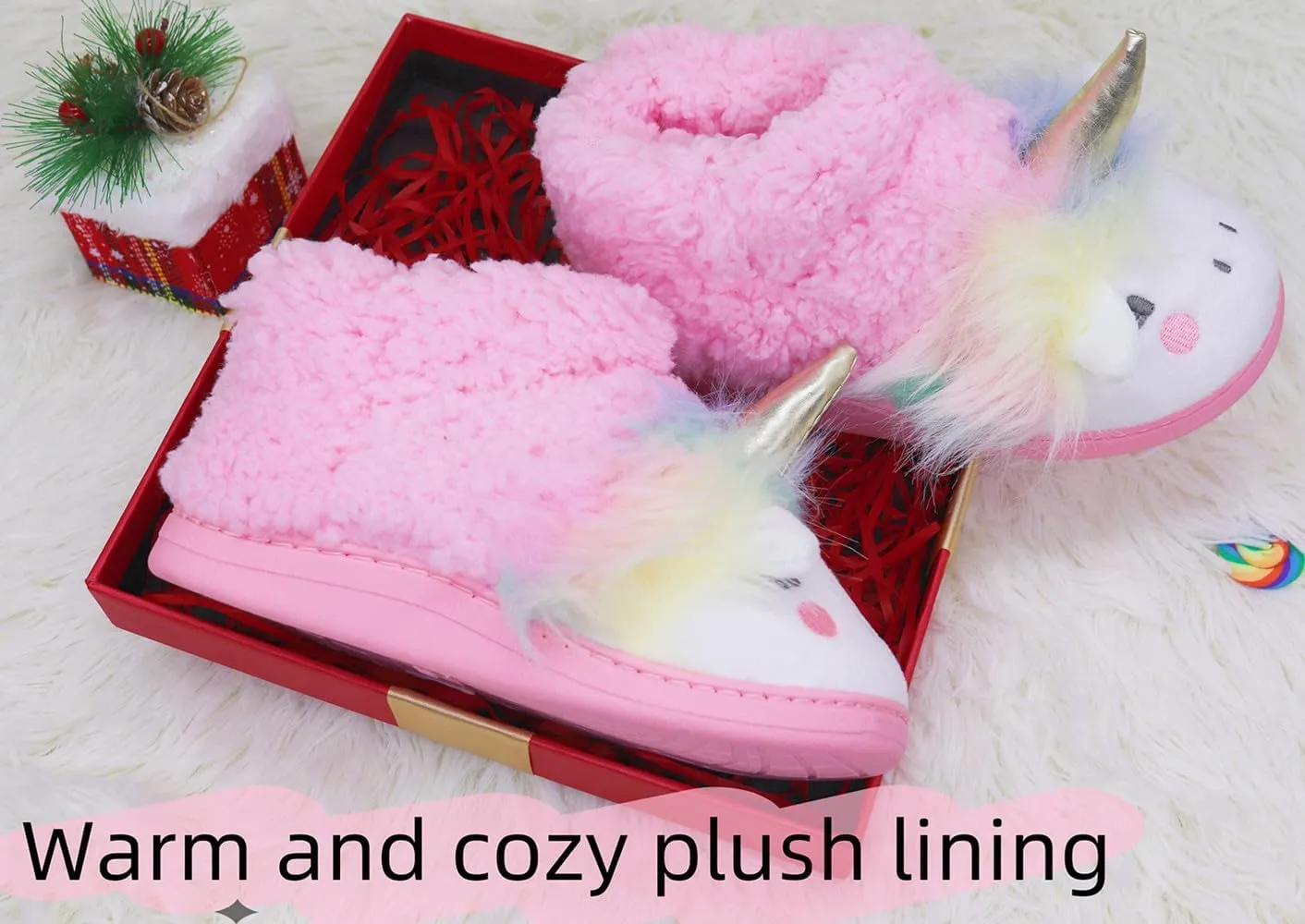Girls Unicorn Slippers Toddler Girls Slippers Warm Comfortable Anti-Slip House Slippers for Kids Indoor Outdoor(Little Kid/Big Kid)