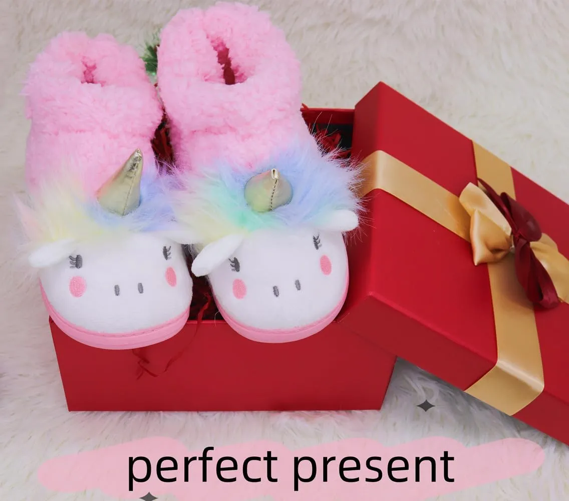 Girls Unicorn Slippers Toddler Girls Slippers Warm Comfortable Anti-Slip House Slippers for Kids Indoor Outdoor(Little Kid/Big Kid)