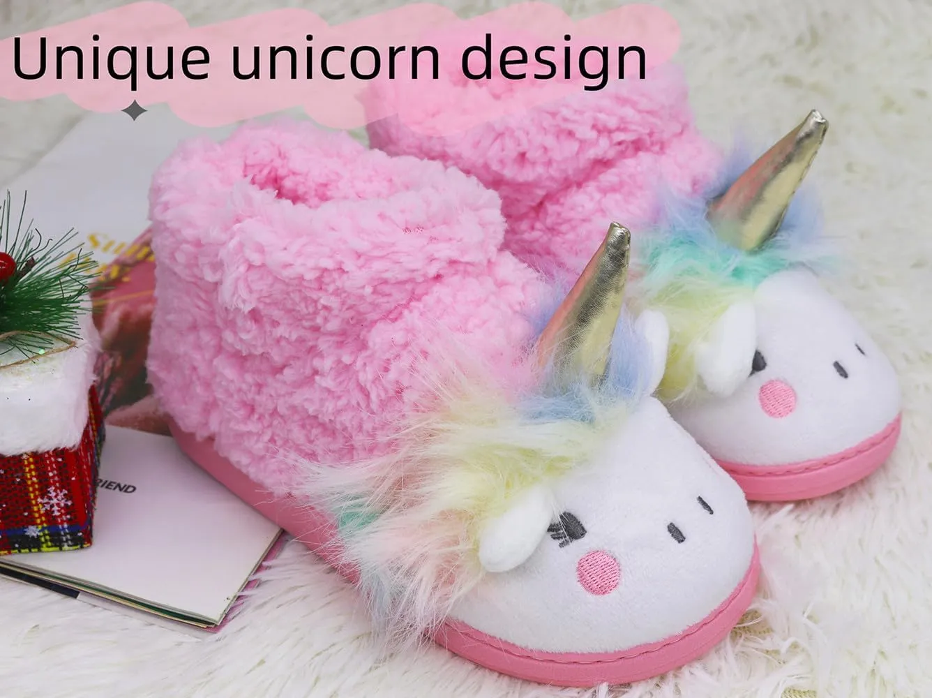 Girls Unicorn Slippers Toddler Girls Slippers Warm Comfortable Anti-Slip House Slippers for Kids Indoor Outdoor(Little Kid/Big Kid)