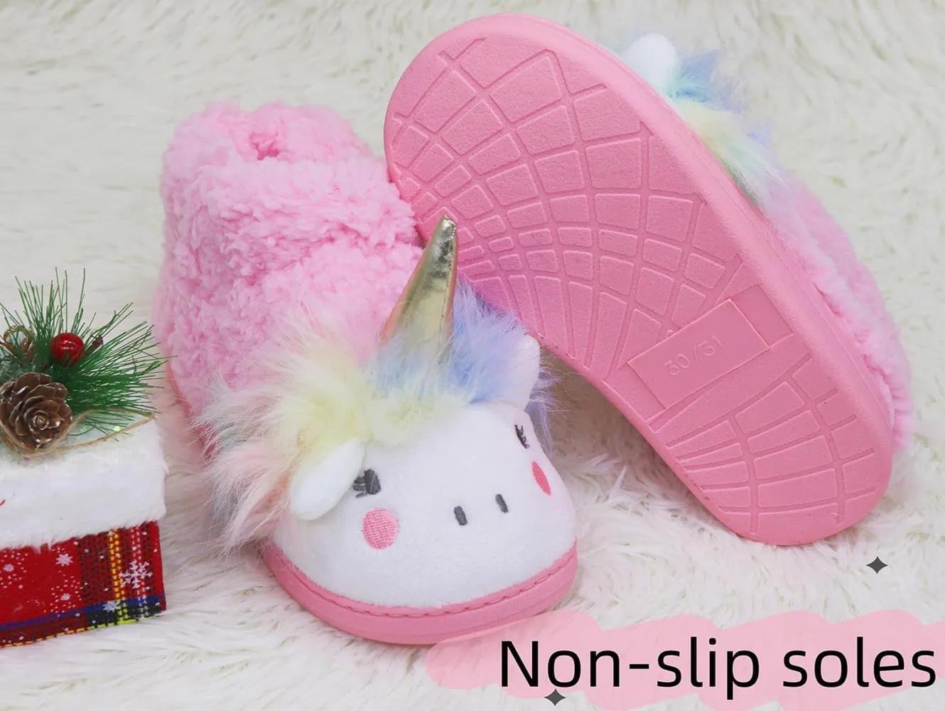 Girls Unicorn Slippers Toddler Girls Slippers Warm Comfortable Anti-Slip House Slippers for Kids Indoor Outdoor(Little Kid/Big Kid)