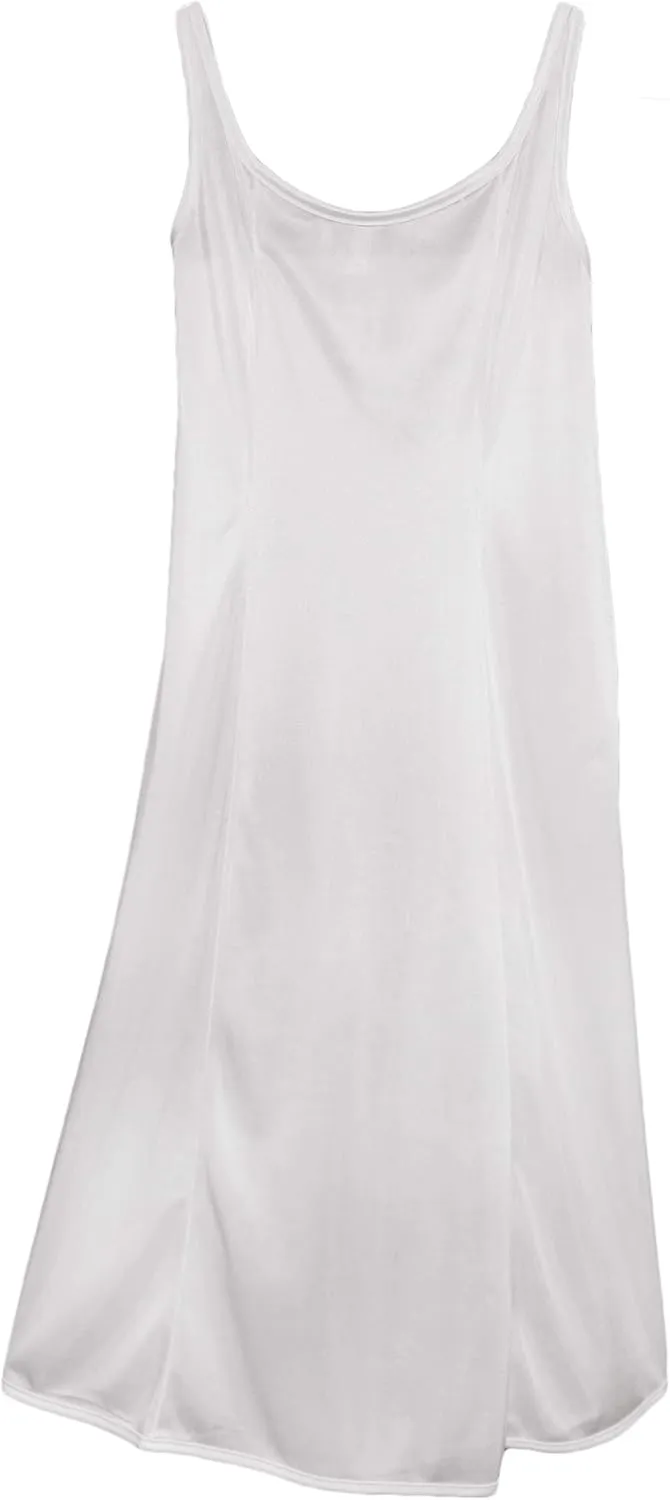 Girls White Simple Princess Style Tea or Knee Length Nylon Slip with Adjustable Straps (Size 4-16)