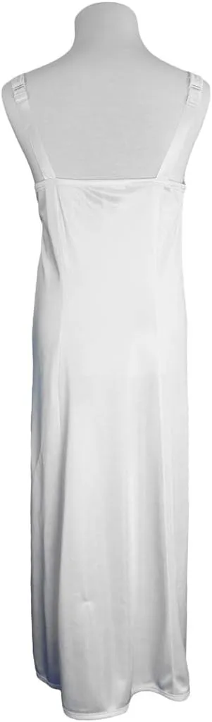 Girls White Simple Princess Style Tea or Knee Length Nylon Slip with Adjustable Straps (Size 4-16)
