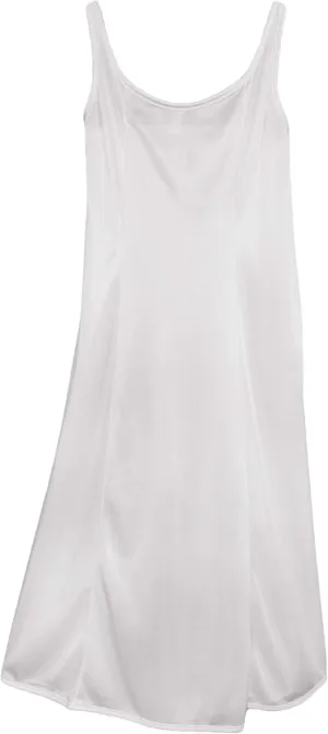 Girls White Simple Princess Style Tea or Knee Length Nylon Slip with Adjustable Straps (Size 4-16)