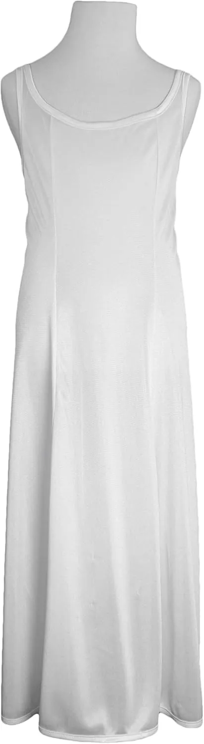 Girls White Simple Princess Style Tea or Knee Length Nylon Slip with Adjustable Straps (Size 4-16)