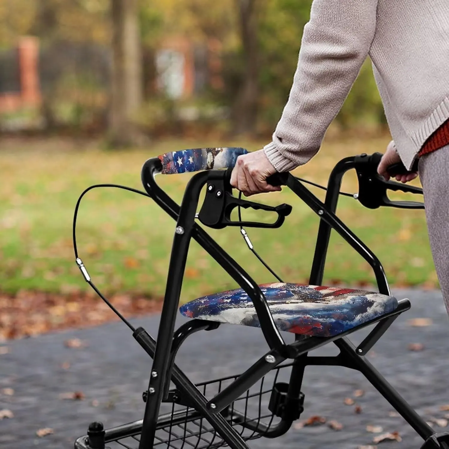 Gomyblomy Patriotic Walker Accessories for Seniors Eagle American Flag Rollator Walker Seat and Backrest Covers for Men Women Dust Poof Rollator Seat Covers