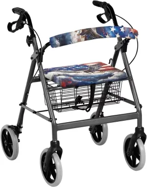 Gomyblomy Patriotic Walker Accessories for Seniors Eagle American Flag Rollator Walker Seat and Backrest Covers for Men Women Dust Poof Rollator Seat Covers